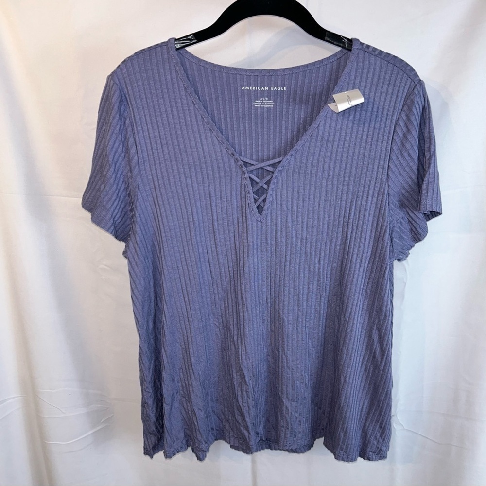 American Eagle Shirt Lace Up Swing T-Shirt Short Sleeve V-neck Lace up design - Picture 3 of 8